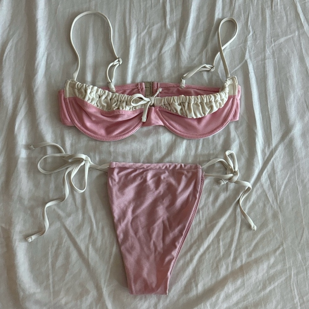 With Jean Pink and Cream Bikini